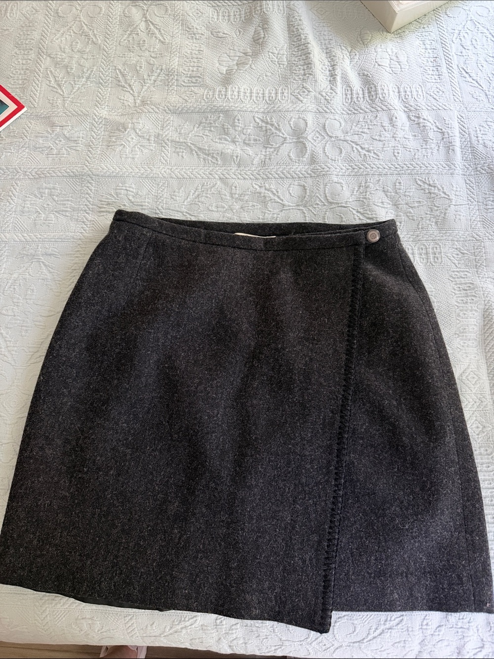 Vintage Eddie Bauer Dark Gray Wool Wrap Mini Skirt